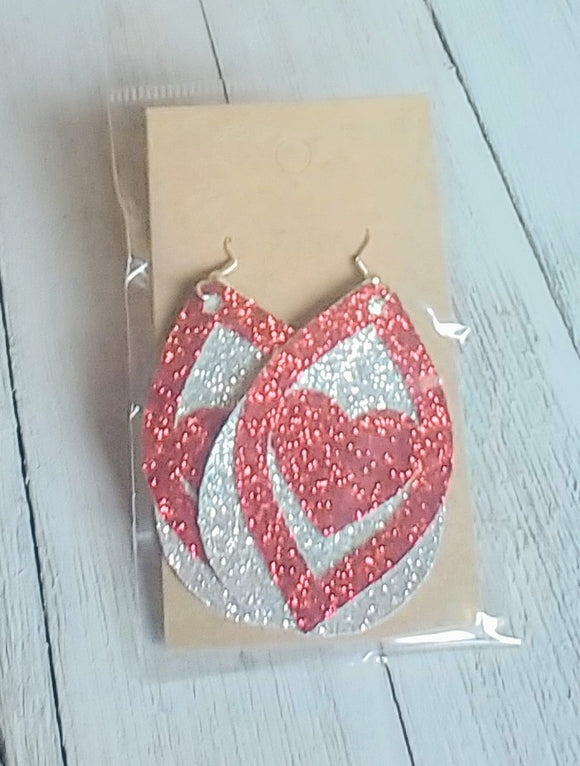 Earrings Glitter Double Layered Heart Red