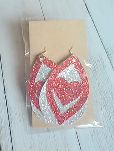 Earrings Glitter Double Layered Heart Red