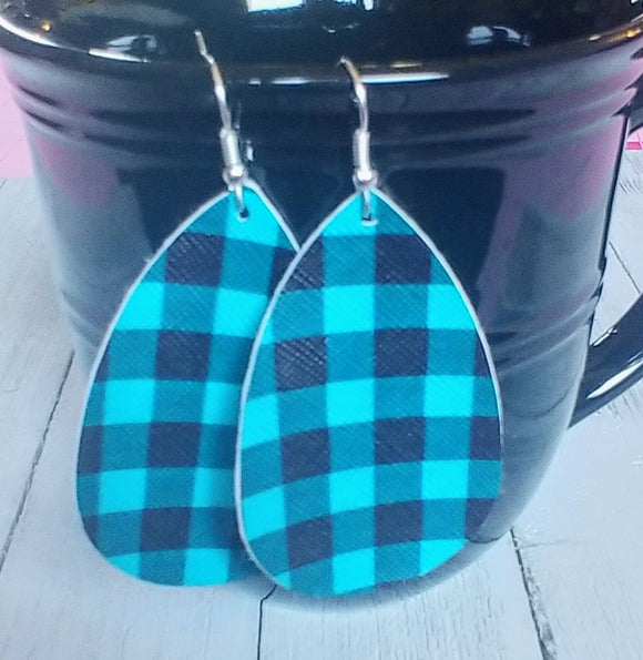 Earrings Blue Checker